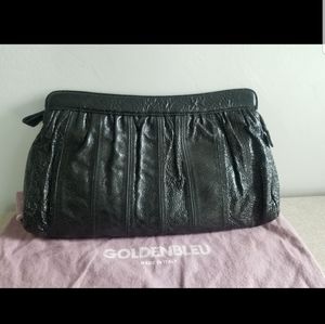Vintage Y2K Black Patent Leather Clutch Goldenbleu Tiffany Oversized Zippered